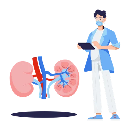 L'urologue travaille sur l'examen des reins  Illustration