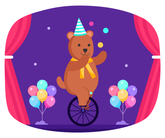 Urso andando em uma bicicleta de pneu  Ilustração