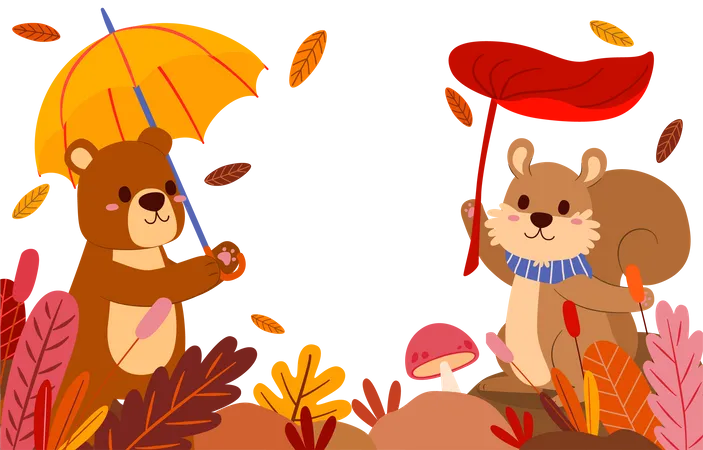 Urso e esquilo no parque  Ilustração
