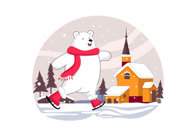 Urso andando de patins  Ilustração