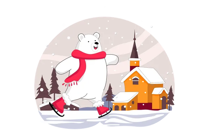 Urso andando de patins  Ilustração