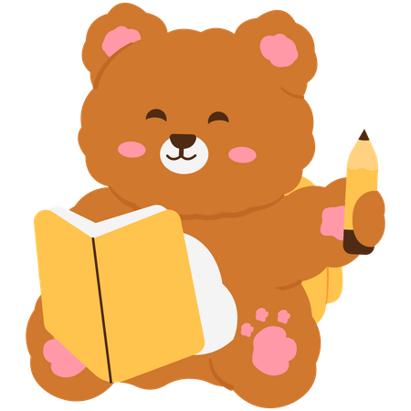 Urso fofo aprendendo a escrever  Ilustração