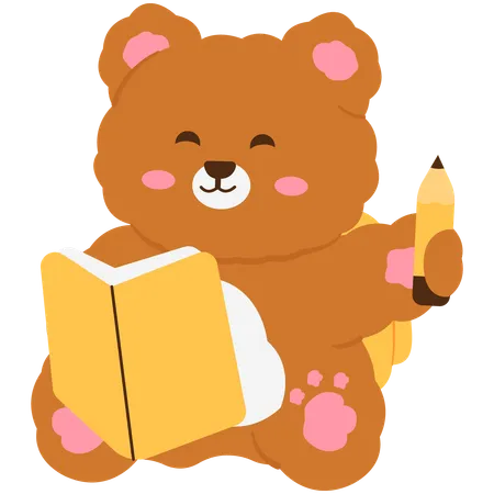 Urso fofo aprendendo a escrever  Ilustração