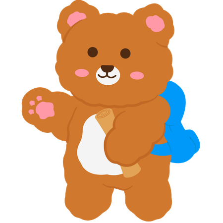 Urso fofo carregando papel escolar  Ilustração