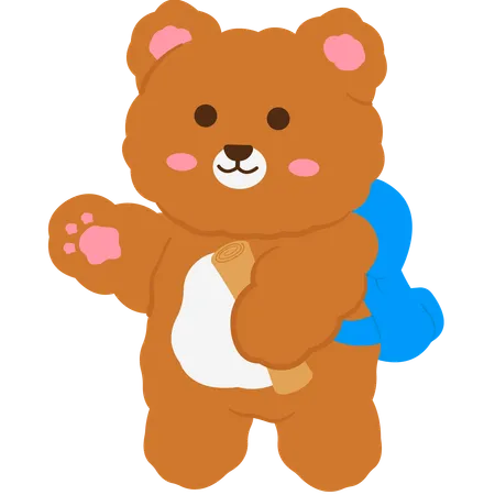 Urso fofo carregando papel escolar  Ilustração