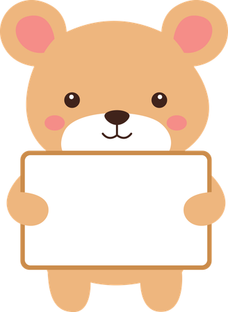 Urso fofo feliz personagem de desenho animado animal segurando quadro branco vazio  Ilustração