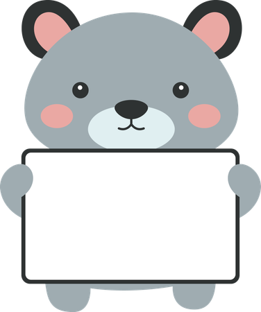 Urso fofo feliz personagem de desenho animado animal segurando quadro branco vazio  Ilustração