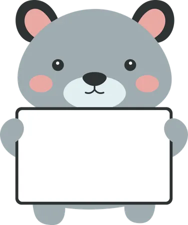 Urso fofo feliz personagem de desenho animado animal segurando quadro branco vazio  Ilustração