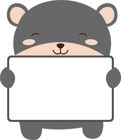Urso fofo feliz personagem de desenho animado animal segurando quadro branco vazio  Ilustração