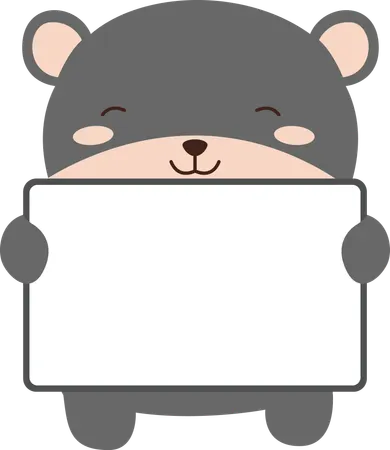 Urso fofo feliz personagem de desenho animado animal segurando quadro branco vazio  Ilustração