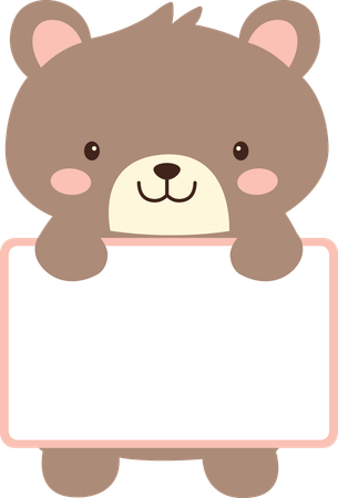 Urso fofo feliz personagem de desenho animado animal segurando quadro branco vazio  Ilustração