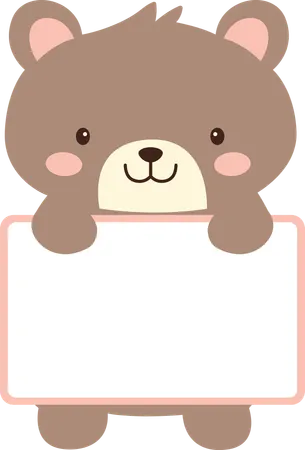 Urso fofo feliz personagem de desenho animado animal segurando quadro branco vazio  Ilustração