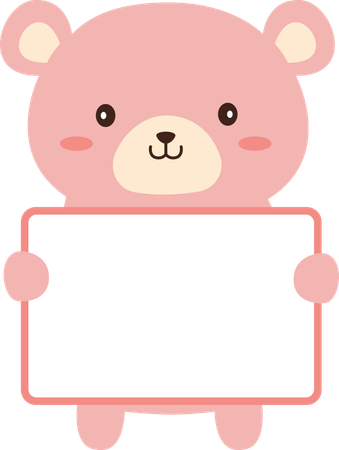 Urso fofo feliz personagem de desenho animado animal segurando quadro branco vazio  Ilustração