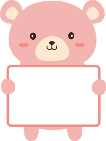 Urso fofo feliz personagem de desenho animado animal segurando quadro branco vazio  Ilustração