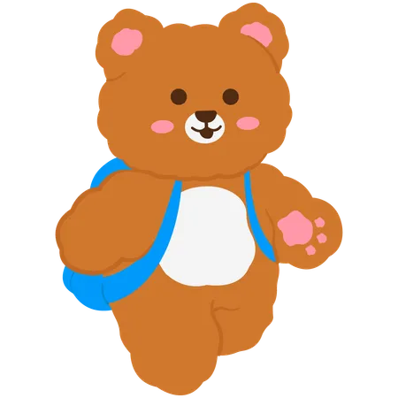 Urso fofo indo para a escola  Ilustração