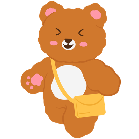 Urso fofo caminhando para a escola  Ilustração