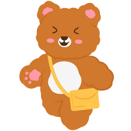 Urso fofo caminhando para a escola  Ilustração