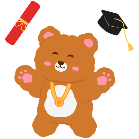 Urso fofo pulando comemorando a formatura  Ilustração