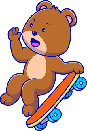 Urso pardo brincando de skate  Ilustração