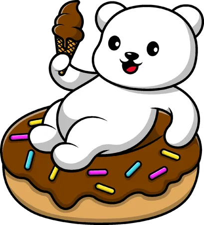 Urso polar sentado em um donut  Ilustração