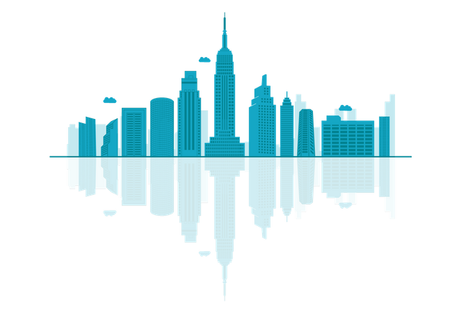 USA Skyline Silhouette mit Reflexionen  Illustration