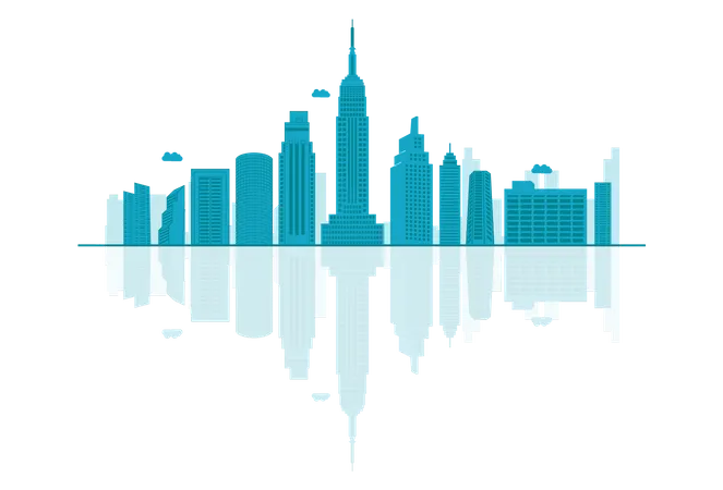 USA Skyline Silhouette mit Reflexionen  Illustration
