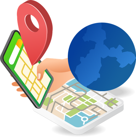 Uso de la aplicación para teléfonos inteligentes con mapas de ubicación mundial  Ilustración