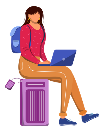 Usando laptop durante viagens  Ilustração
