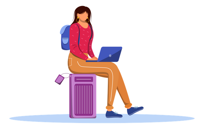 Usando laptop durante a viagem  Ilustração