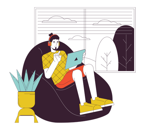 Usando plataforma de streaming online no tablet  Illustration