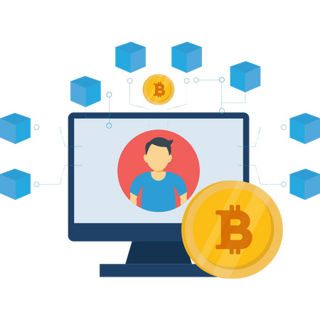 Usando a tecnologia blockchain bitcoin  Ilustração