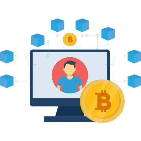 Usando a tecnologia blockchain bitcoin  Ilustração