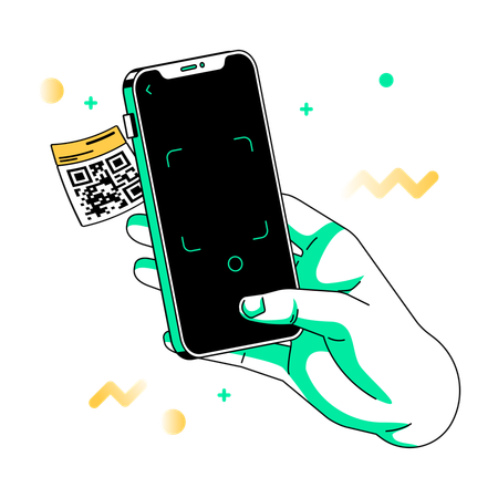 Usar un teléfono inteligente para escanear un código QR  Ilustración