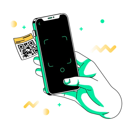 Usar un teléfono inteligente para escanear un código QR  Ilustración