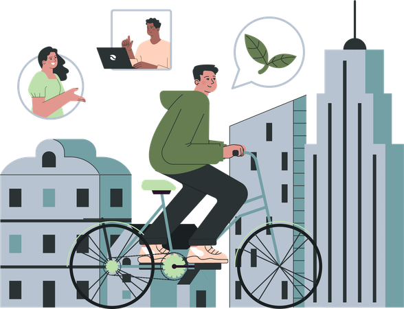 Utilice bicicletas para salvar el medio ambiente de la contaminación del aire  Ilustración