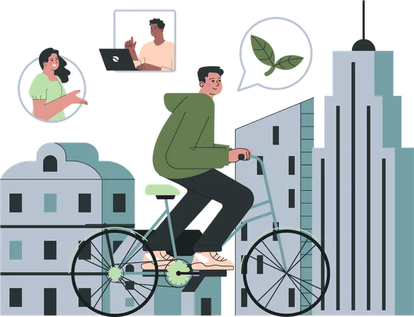 Utilice bicicletas para salvar el medio ambiente de la contaminación del aire  Ilustración