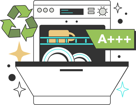 Use energy efficient dishwasher for energy efficiency at home.  Illustration