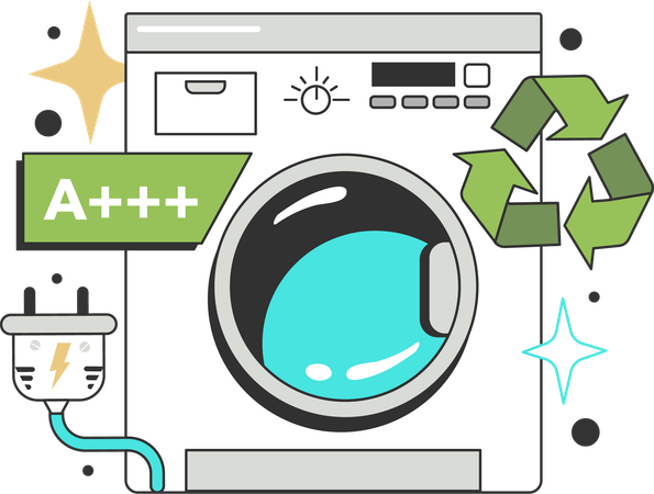 Use energy efficient washing machine for energy efficiency at home  Illustration