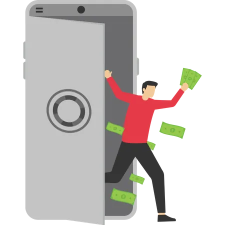 Use Gadget Smartphone Earn Money Online Business Fintech Technology On Smartphone Financial Application Vector Illustration Design Concept In Postcard Template Illustration