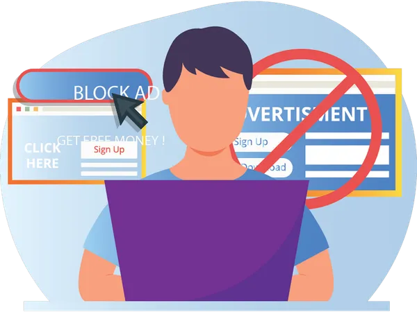 User blocking online advertisements  Illustration