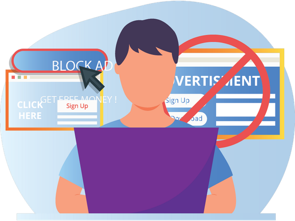 User blocking online advertisements  Illustration