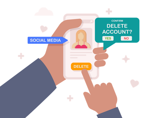 User deleting social account profile  Illustration