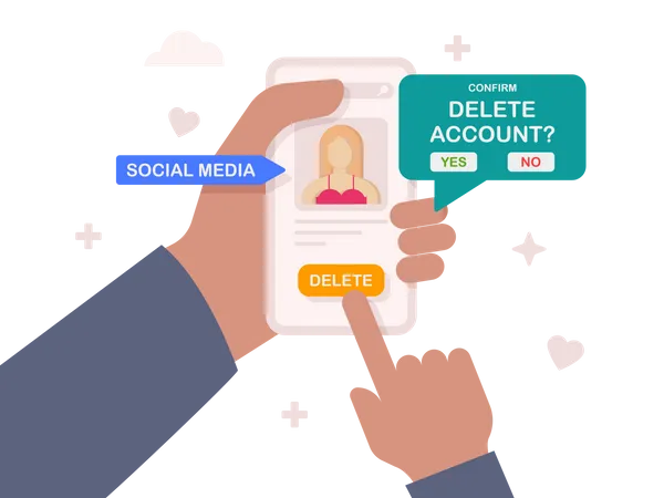 User deleting social account profile  Illustration