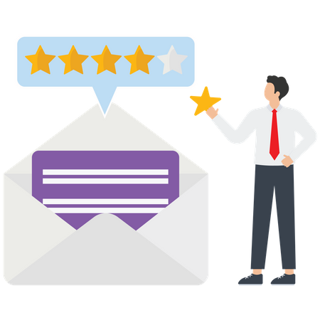 User experience, 5 star review of high quality and good business reputation, customer reviews or credit rating, appraisal rank concept, Businessman mailing satisfaction rating, — Vector  Illustration