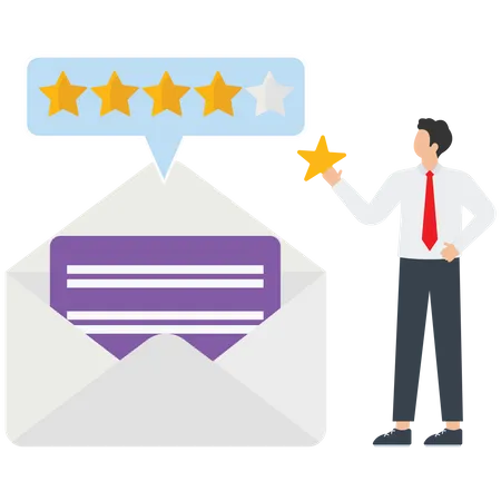 User experience, 5 star review of high quality and good business reputation, customer reviews or credit rating, appraisal rank concept, Businessman mailing satisfaction rating, — Vector  Illustration