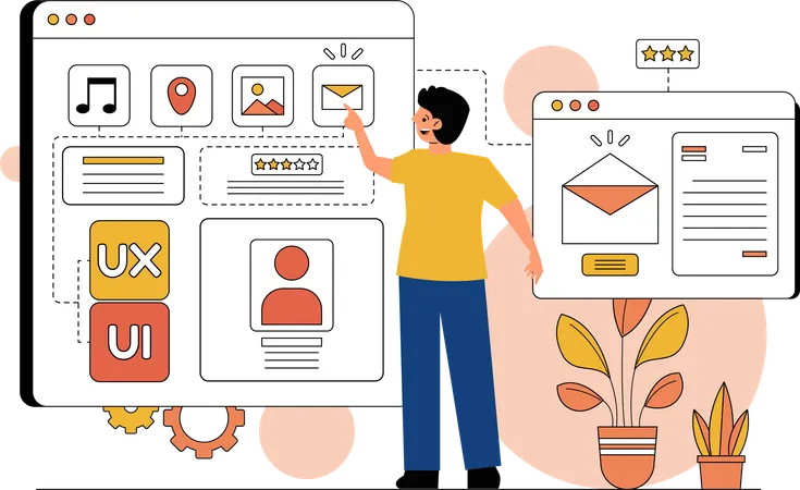 This Illustration Showcases An Experienced User Who Used Ui And Ux Website Application Making It Perfect For Use In Web Design Posters And Campaigns With Its User Friendly And Editable Design It Serves As A Valuable Resource For Mobile Apps And Tools Whether For A Technical Or Interpersonal Audience This Illustration Is Sure To Inspire And Engage Anyone Interested In App Development 일러스트레이션