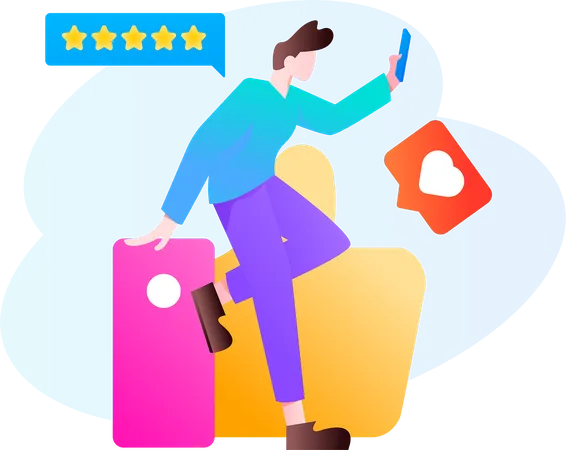 User gives 5 star feedback to company's delivery service  Illustration