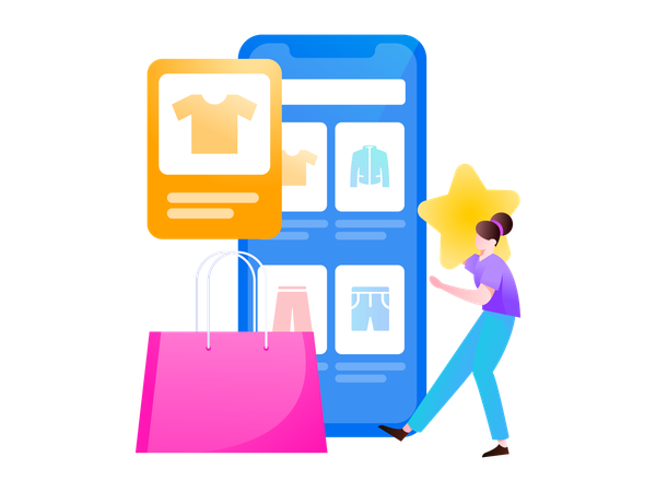 User gives star feedback on shopping experience  Illustration