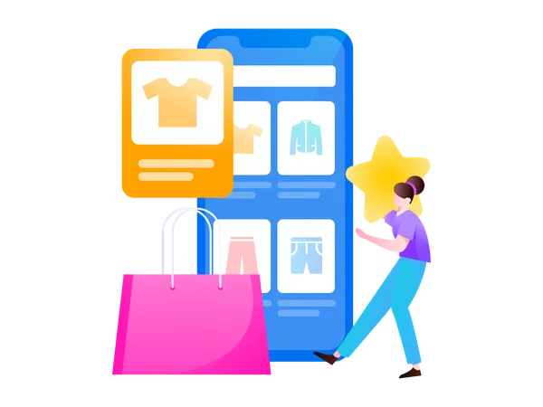 User gives star feedback on shopping experience  Illustration