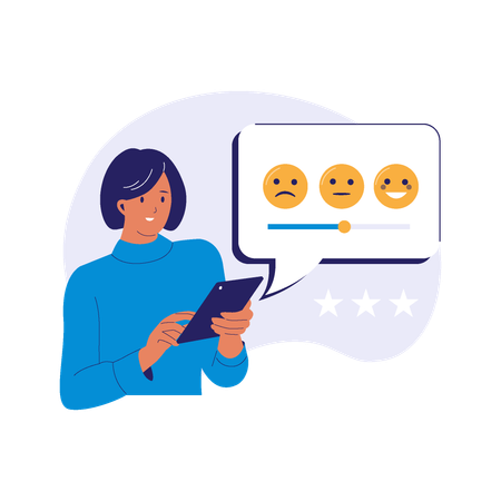 User Rating Emoji Scale on Tablet  Illustration